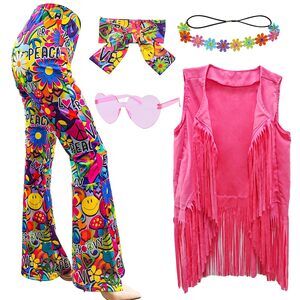 1818 6 Pcs 60s 70s Hippie Costume Disco Outfits Fringe Vest